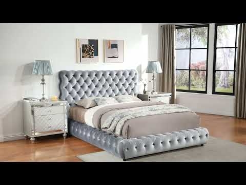 Platform Bed Oversized Tufted Headboard Velvet Glam
