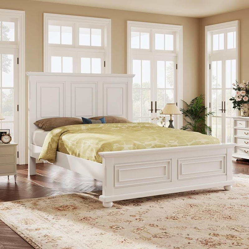 Platform Bed Recessed Panels with Traditional Bun Feet