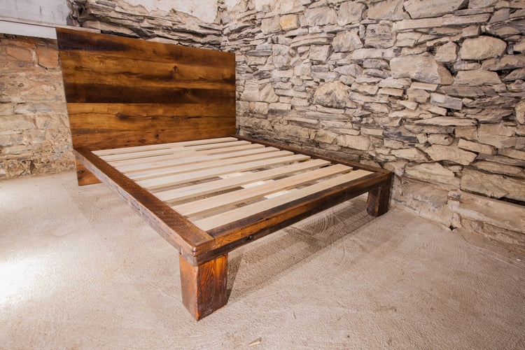 Platform Bed Reclaimed Wood with Horizontal Plank Headboard
