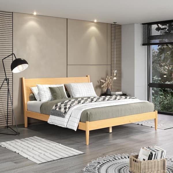 Platform Bed Scandinavian Oak Finish Tapered Legs Mid-Century Style