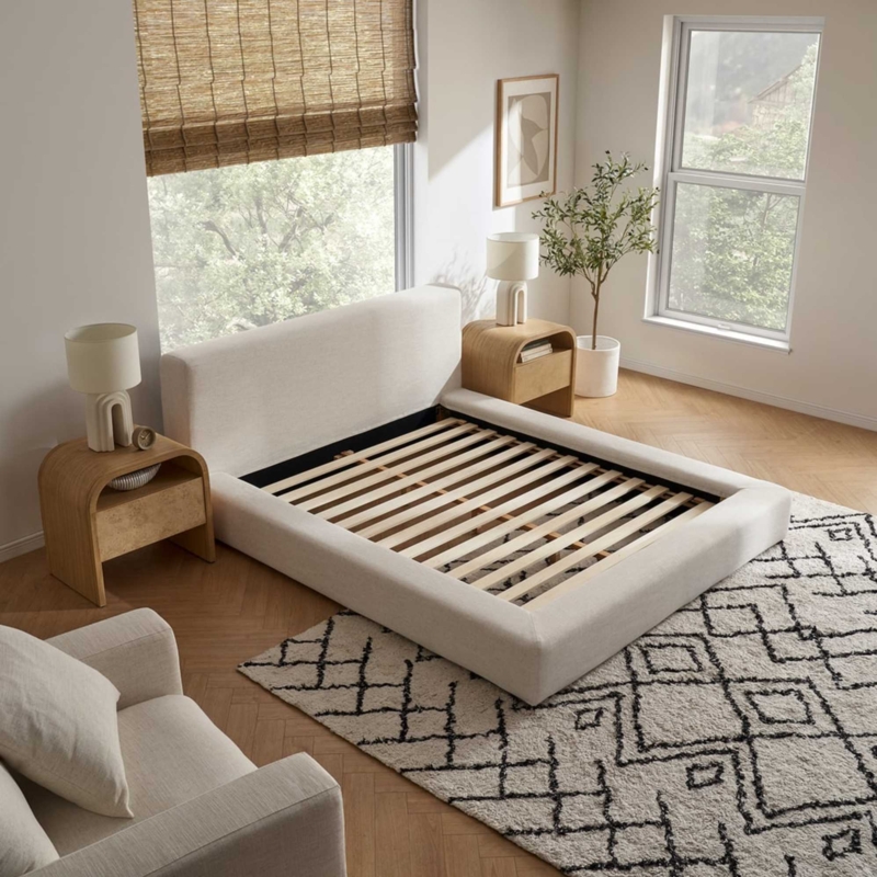 Platform Bed Slat Support System with Upholstered Frame Detail