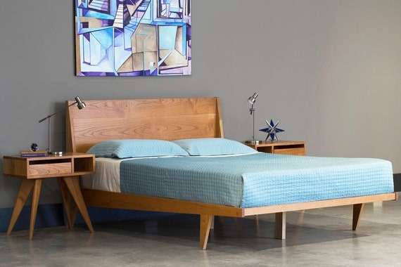 Platform Bed Solid Wood Appearance Low Profile Silhouette Tapered Legs
