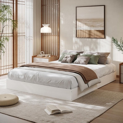Platform Bed Ultra Low Profile Minimalist Design Japandi Style Bedroom