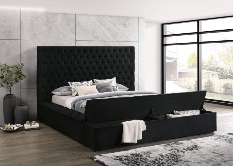 Platform Bed Upholstered Storage Footboard Button Tufted Glam