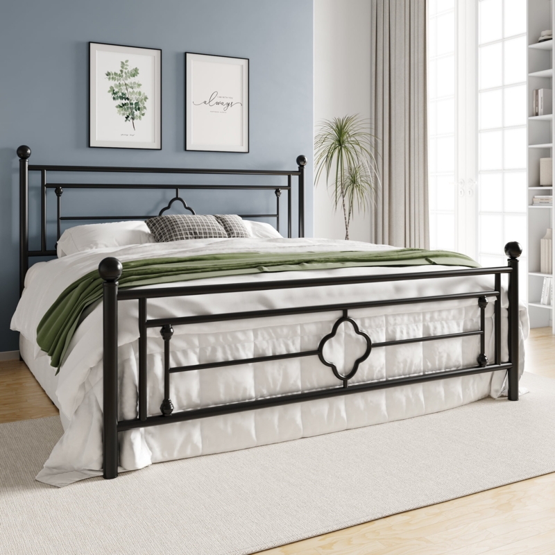 Platform Bed Vintage Metal Spindle with Quatrefoil Motif