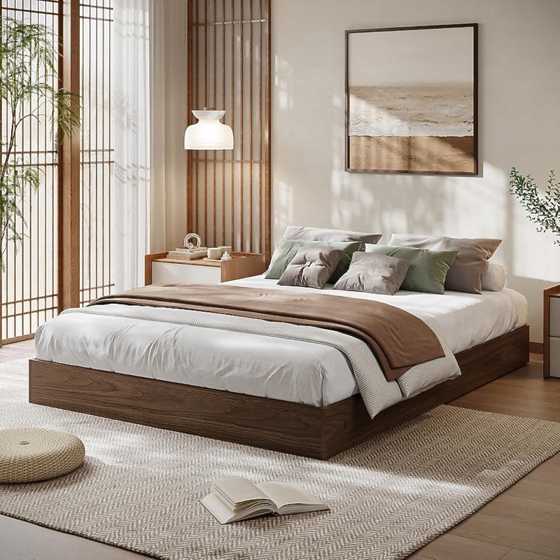 Platform Bed, Walnut Low Profile with No Headboard