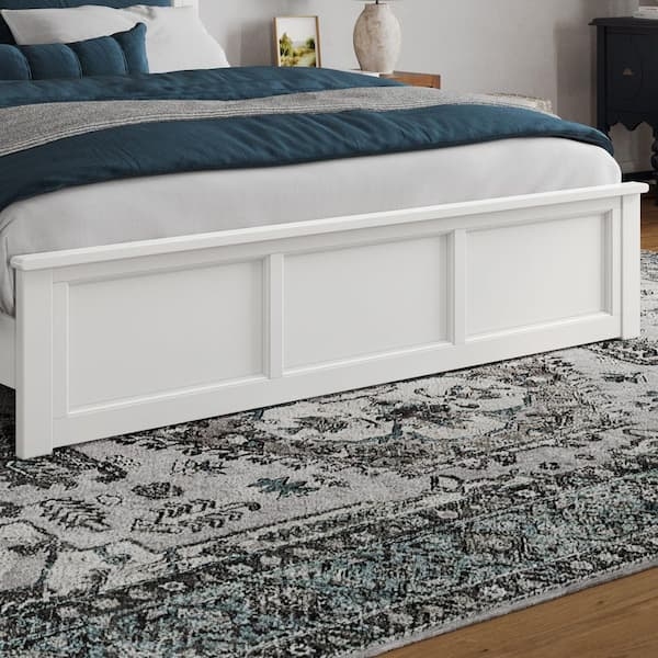 Platform Bed White Inset Panel Footboard Transitional Bedroom Decor
