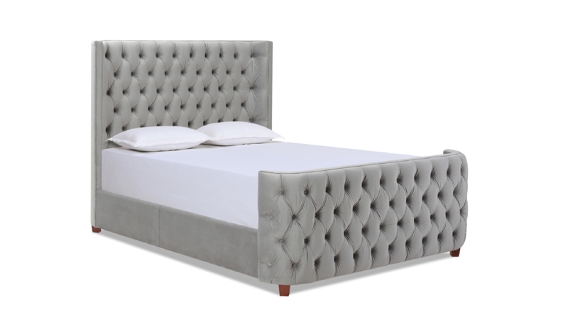 Platform Bed Wingback Opal Grey Matching Footboard Diamond Tufted