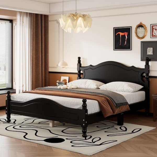 Platform Bed with Arched Headboard, Spindle Posts, and Curved Footboard