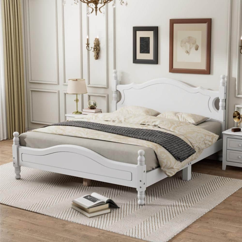 Platform Bed with Arched Silhouette and Decorative Finials