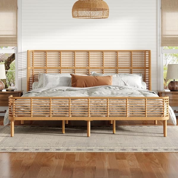 Platform Bed with Boho Grid Headboard and Wingback Silhouette
