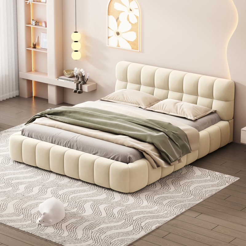 Platform Bed with Chunky Tufted Headboard, Cloud Soft Upholstered Bed