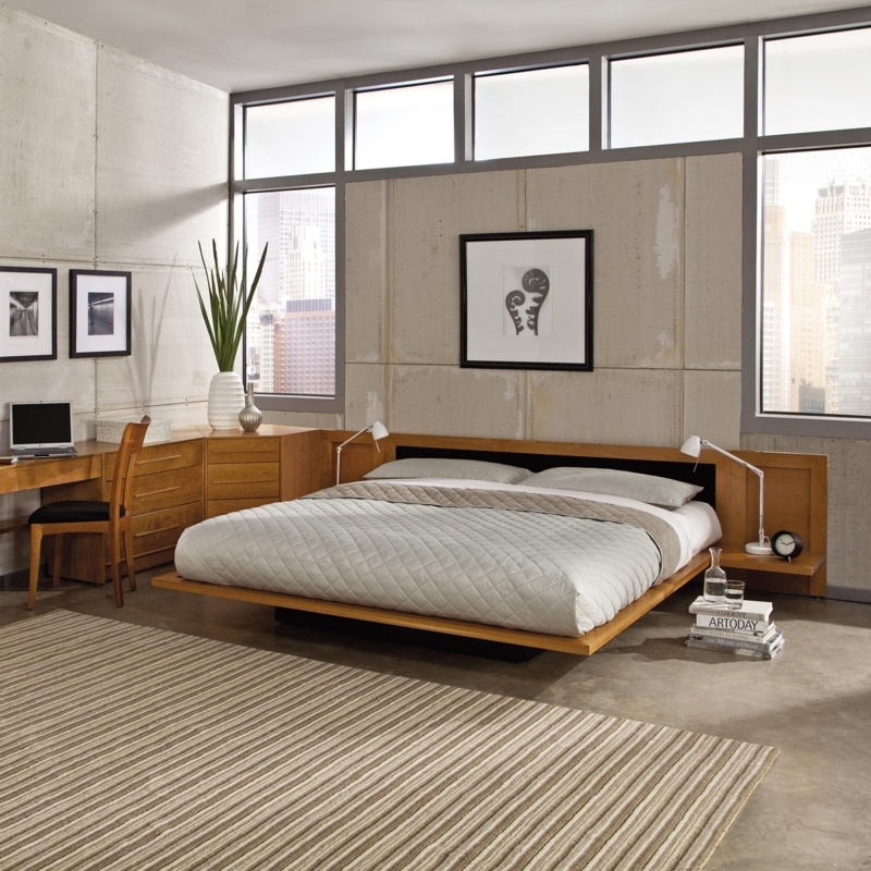 Platform Bed with Integrated Side Shelves Mid Century Modern Wood