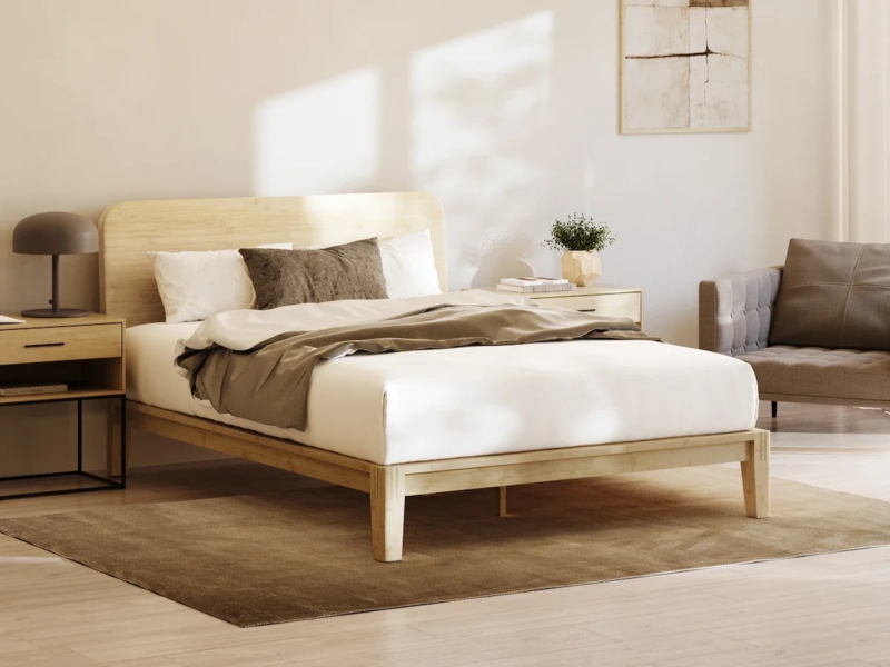 Platform Bed with Rounded Headboard Minimalist Wood Tone