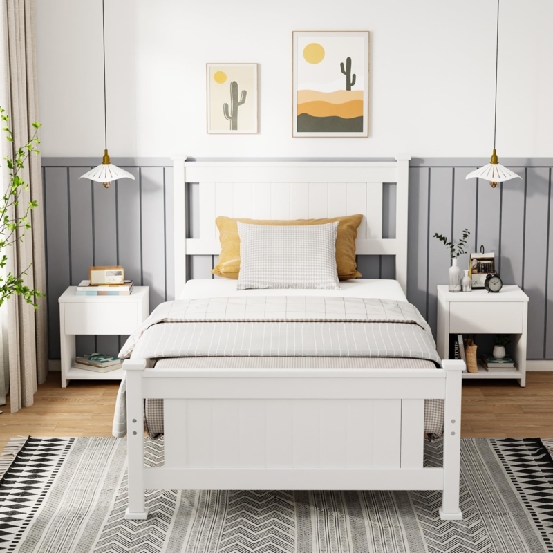 Platform Bed with Slatted Headboard and Integrated Footboard