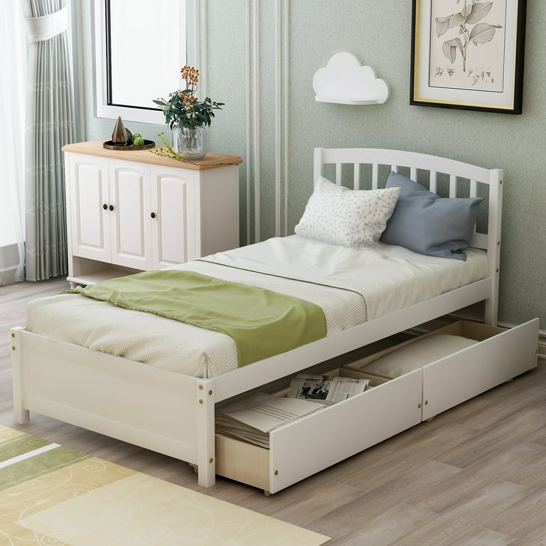 Platform Bed with Slatted Headboard and Underbed Drawers
