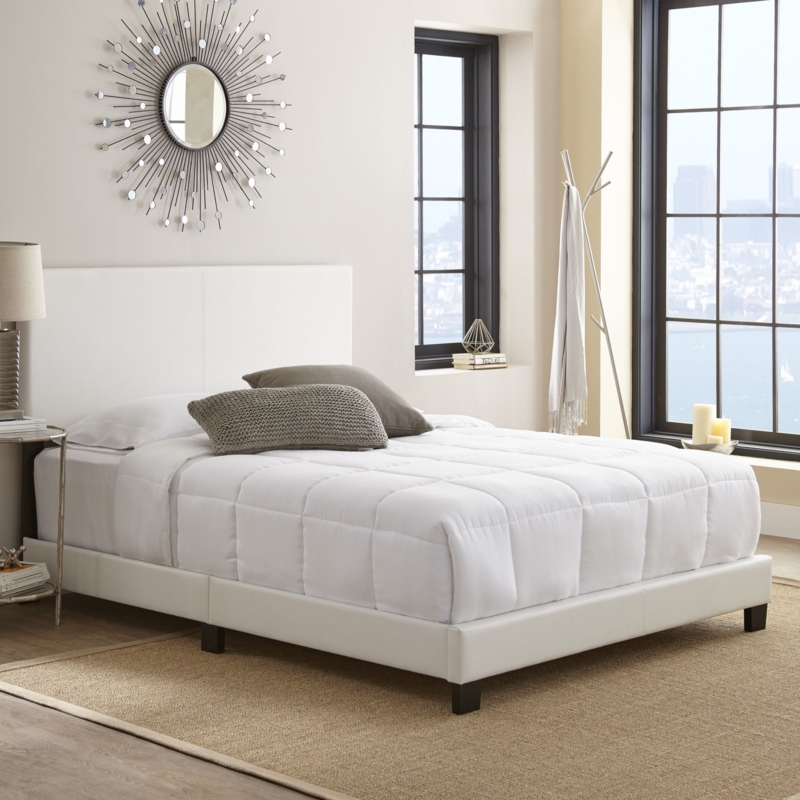 Platform Bed with Smooth Upholstery and Block Legs