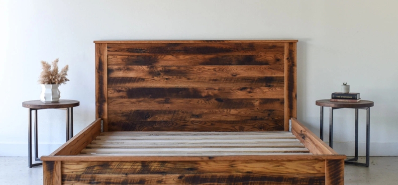 Platform Bed with Solid Wood Headboard Matte Finish Minimalist Design