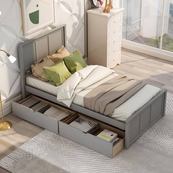 Platform Bed with Underbed Storage and Cool Gray Finish