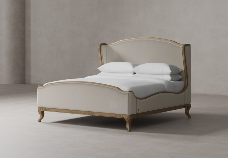Platform Bed with Vertical Channeling & Gold Corner Accents