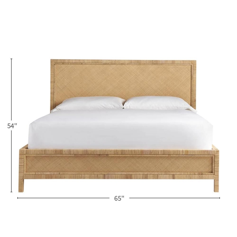 Platform Bed Woven Raffia High Headboard Coastal Natural Finish