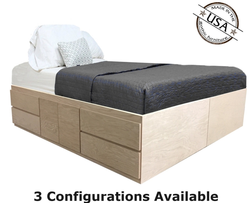 Platform Storage Bed Handleless Design Light Wood Finish Minimalist