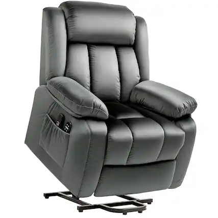 Plush Charcoal Grey Power Lift Recliner with Pillow Top Arms