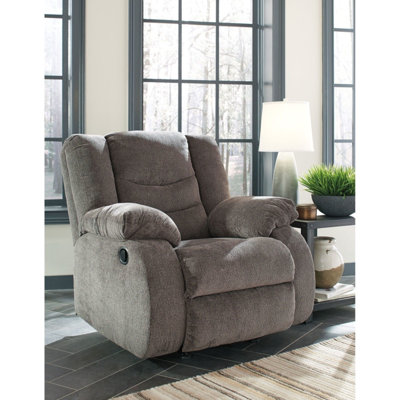 Plush Gray Manual Rocker Recliner Chair with Pull Handle
