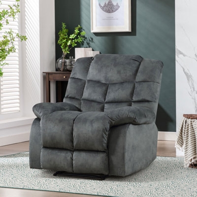 Plush Grid Tufted Manual Recliner in Charcoal Gray Fabric