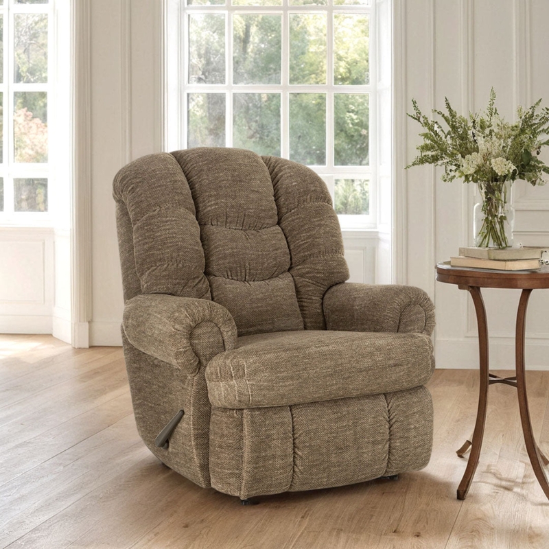 Plush Manual Recliner Heathered Fabric Overstuffed Rolled Arms