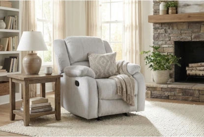 Plush Manual Recliner in Light Grey with Pillow Top Arms
