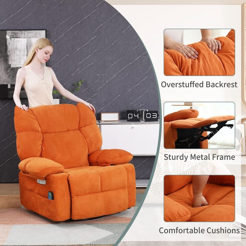 Plush Overstuffed Swivel Glider Power Recliner, Orange