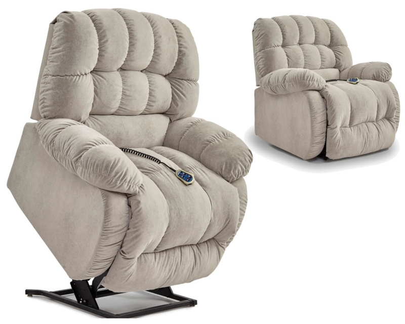 Plush Power Lift Recliner in Beige Fabric with Quilted Cushioning