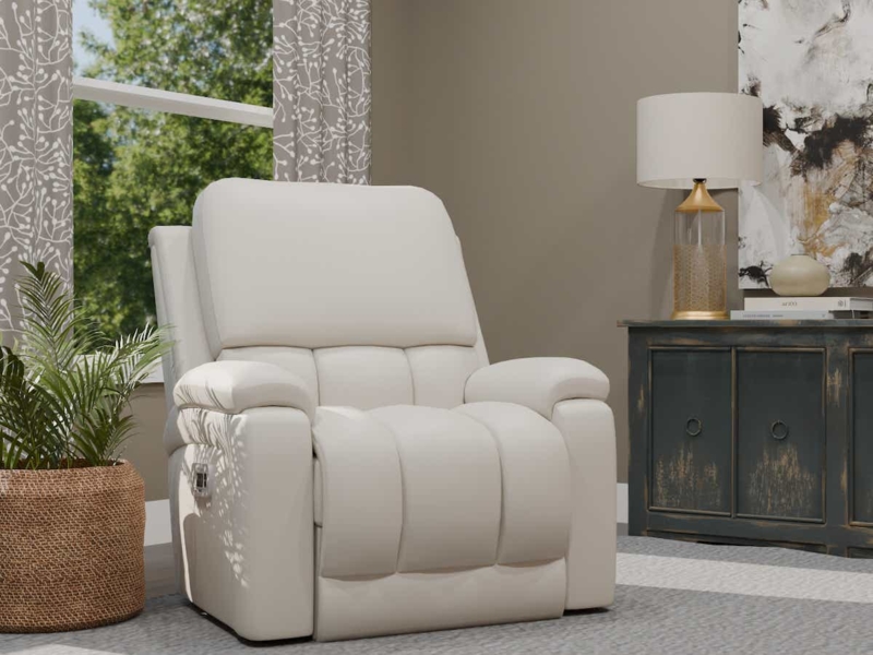 Plush Power Rocking Recliner in Cream Fabric with Channel Tufting