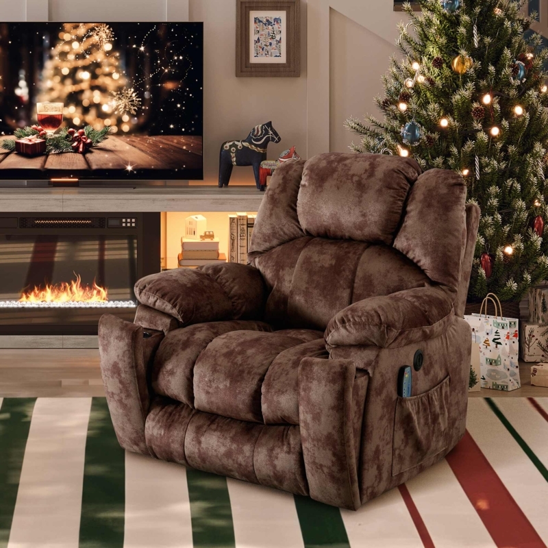 Plush Recliner Chair with Side Pocket and Remote Control Storage