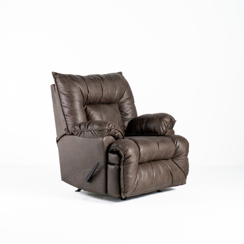 Plush Rocker Recliner: Mottled Dark Brown Fabric with Pillow-Top Arms