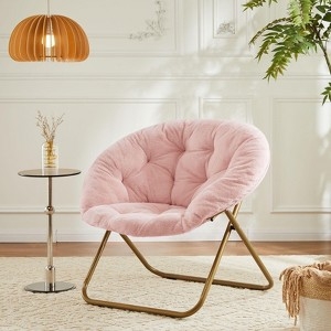 Plush Saucer Accent Chair with Gold Foldable X-Base Frame