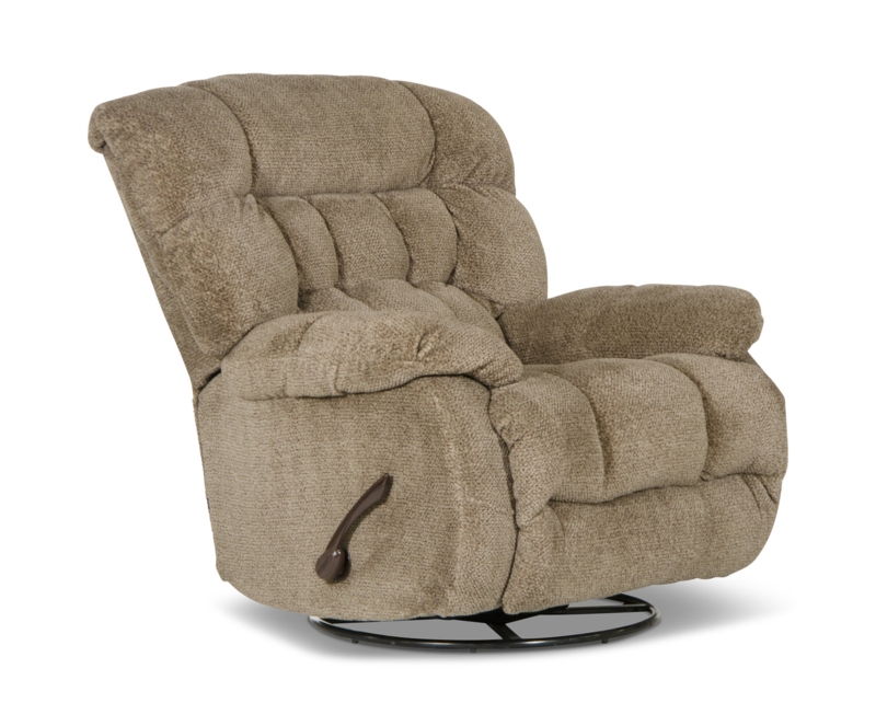 Plush Taupe Swivel Glider Recliner with Channeled Back