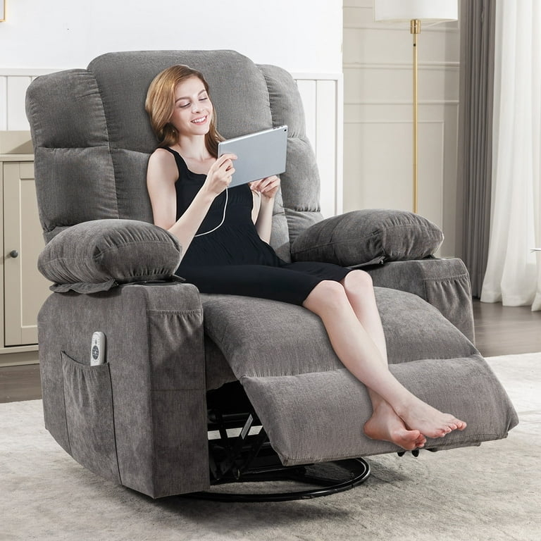 Plush Velvet-Like Power Lift Recliner in Grey with Side Storage Pockets
