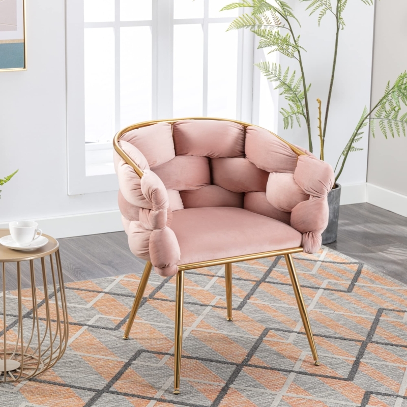 - Polibi Modern Velvet Accent Chair,Dining Chair Single Sofa  Chair Leisure Lounge Chairs with Golden Metal Frame Legs,Living Room  Furniture,1PCS Pink - Chairs