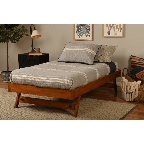 Pop Up Trundle Bed Angled Legs Honey Brown Wood