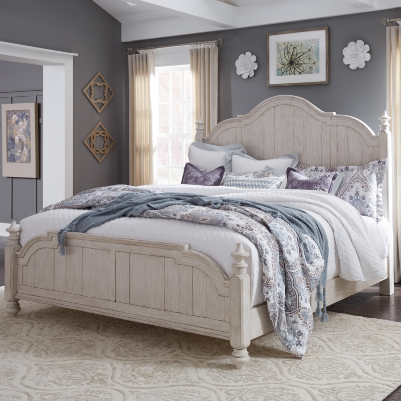 Poster Bed Arched Headboard Turned Finials Antique White Poster Bed