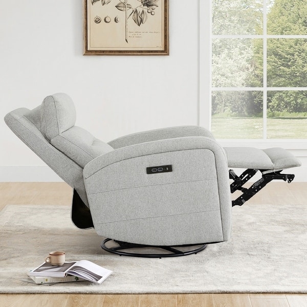 Power Glider Recliner Swivel Rocker Base Light Gray USB Charging