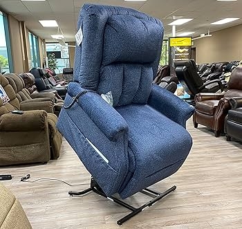 Power Lift Chair in Navy Blue Upholstery with Channeled Backrest