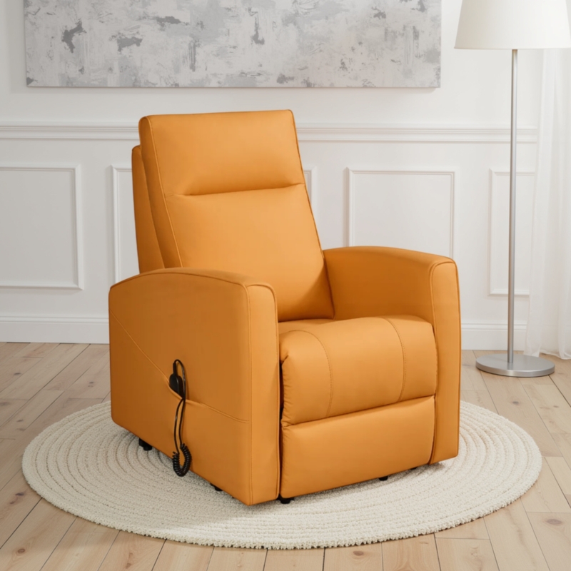 Power Lift Chair with Wired Remote, Chestnut Orange Leather-Like