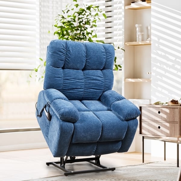 Power Lift Recliner Blue Channel Tufted with Wired Remote