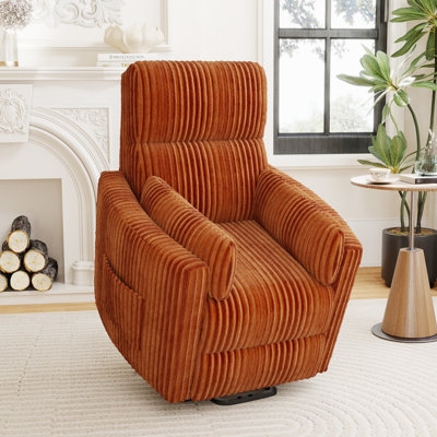 Power Lift Recliner Chair with High Back and Rounded Arms, Corduroy
