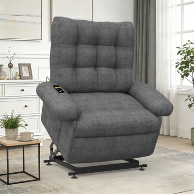 Power Lift Recliner, Charcoal Gray, Tufted Backrest, Remote Control