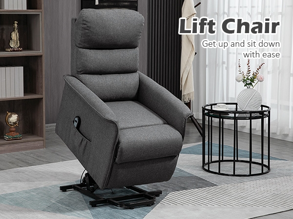 Power Lift Recliner Charcoal Grey Linen-Like Fabric Segmented Back