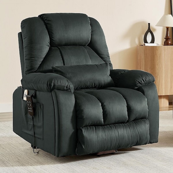Power Lift Recliner Charcoal Microsuede Overstuffed with Remote